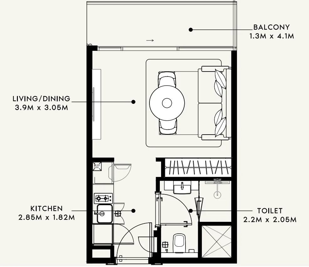 Azizi Milan Studio floor plan, 330 sqft