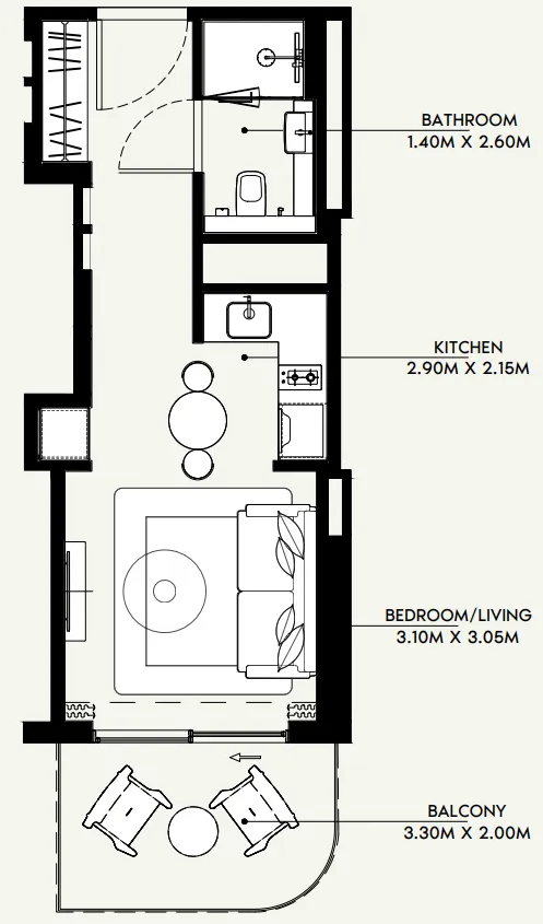 Azizi Venice 1 bed floor plan, 733 sqft