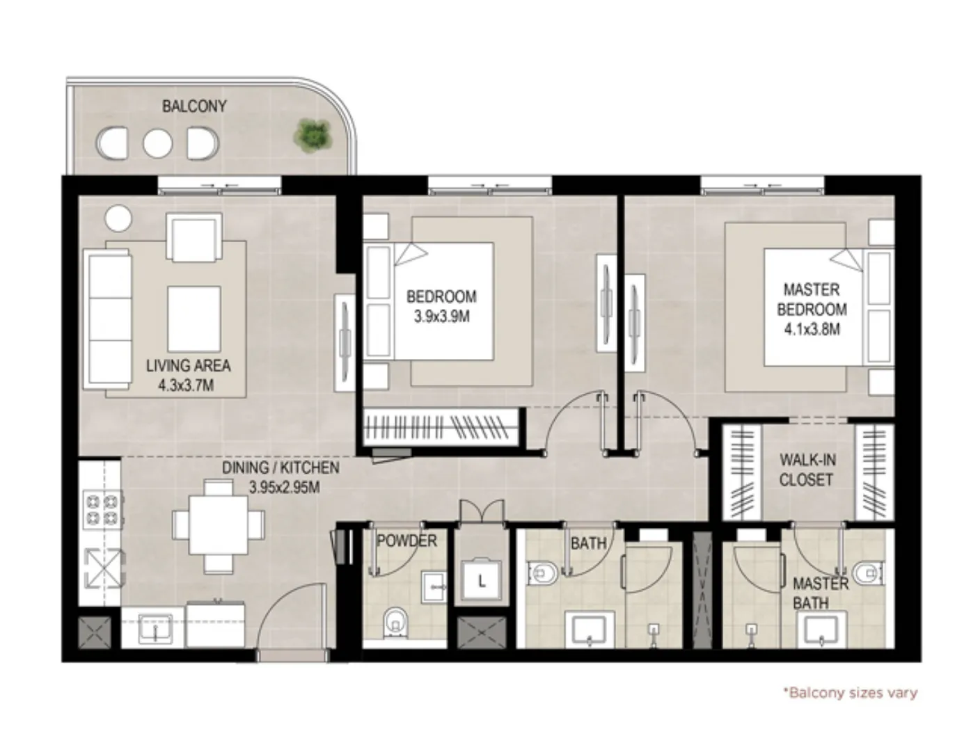 Savannah 2 bed floor plan, 1,038 sqft