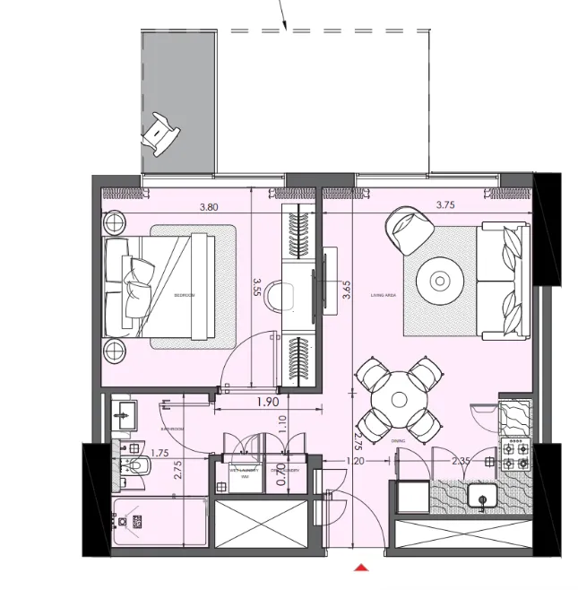 Azizi Wasel 1 bed floor plan, 650 sqft