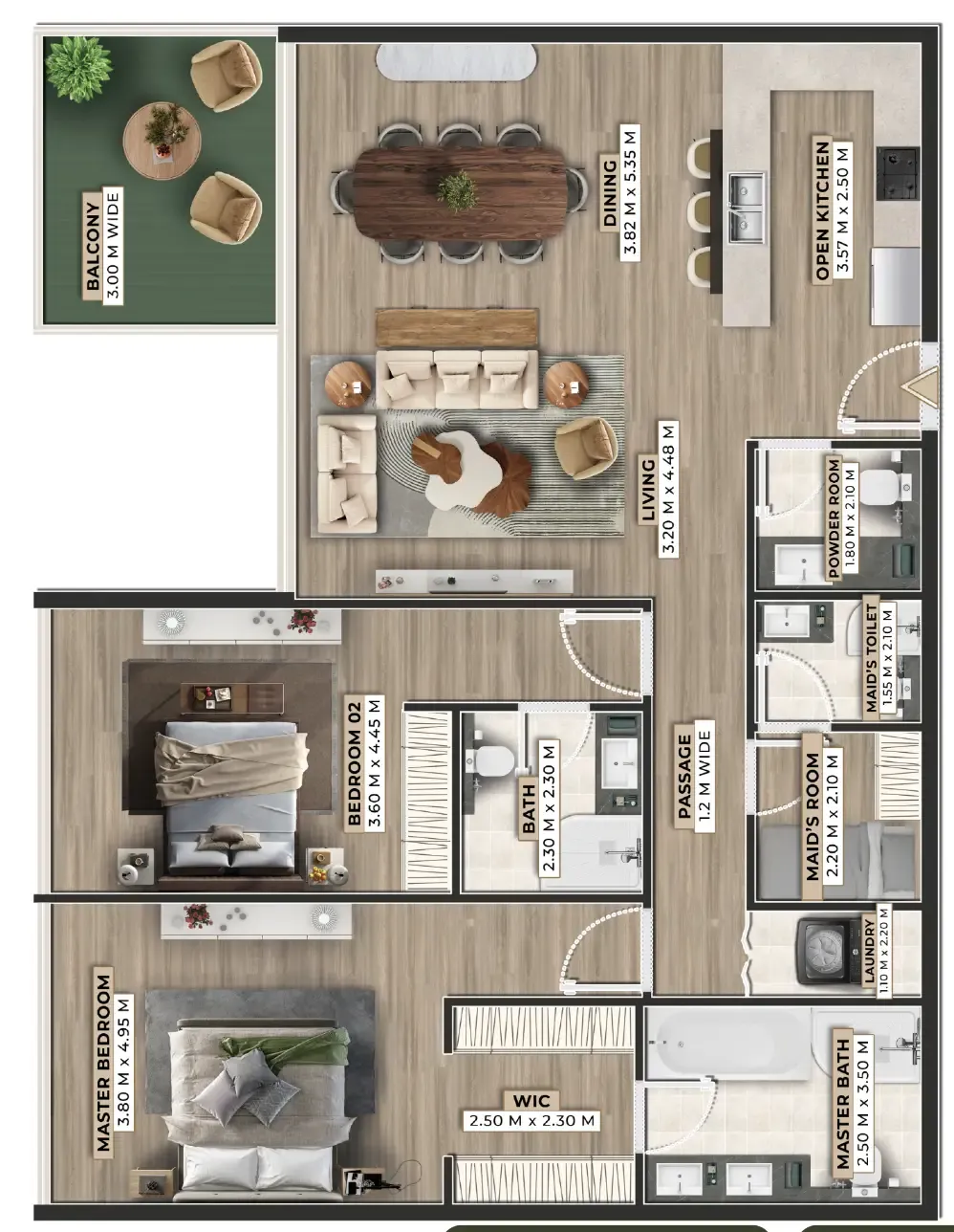 Firoza 2 bed floor plan, 1,692 sqft
