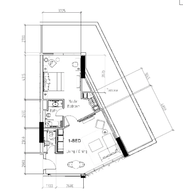 Damac Hills - Radisson Dubai 1 bed floor plan, 1,131 sqft