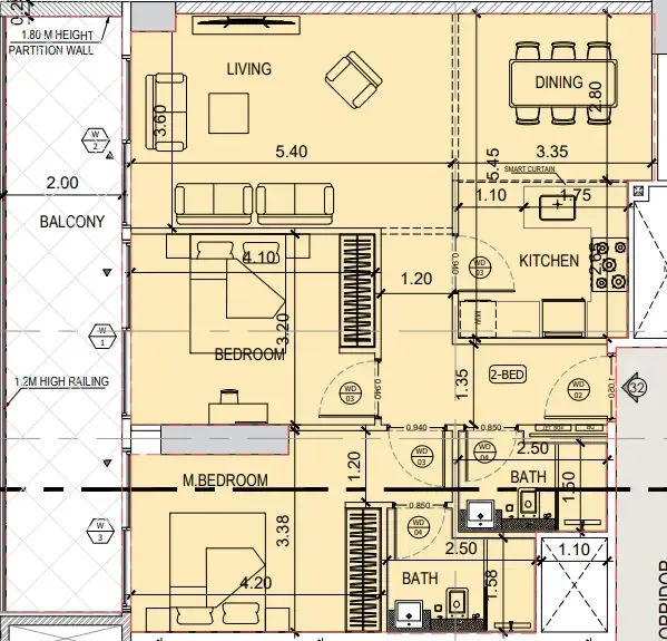 Binghatti Amberhall 2 bed floor plan, 1,172 sqft