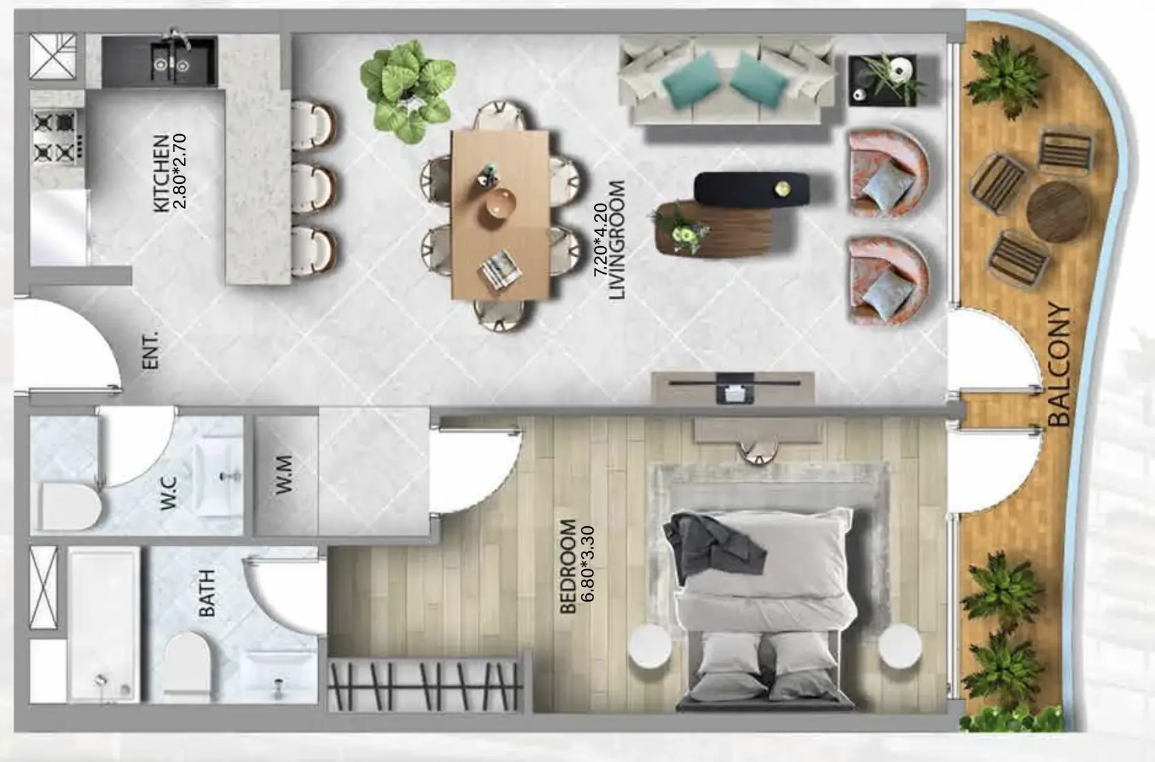 311 Boulevard 1 bed floor plan, 923 sqft