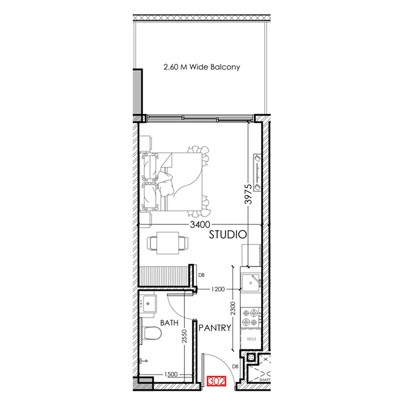 Al Haseen Residences 5 Studio floor plan, 383 sqft