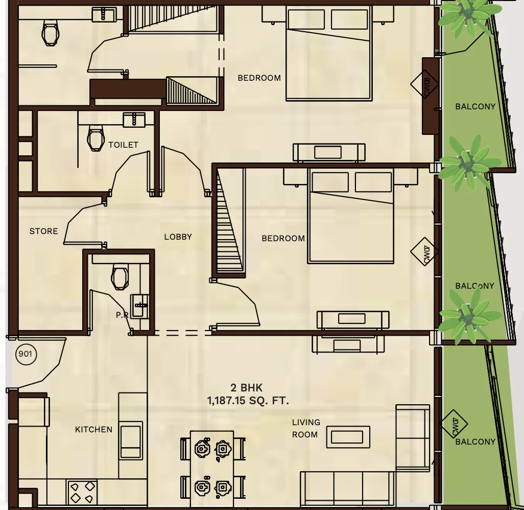 Gateway by Premier Choice 2 bed floor plan, 1,185 sqft