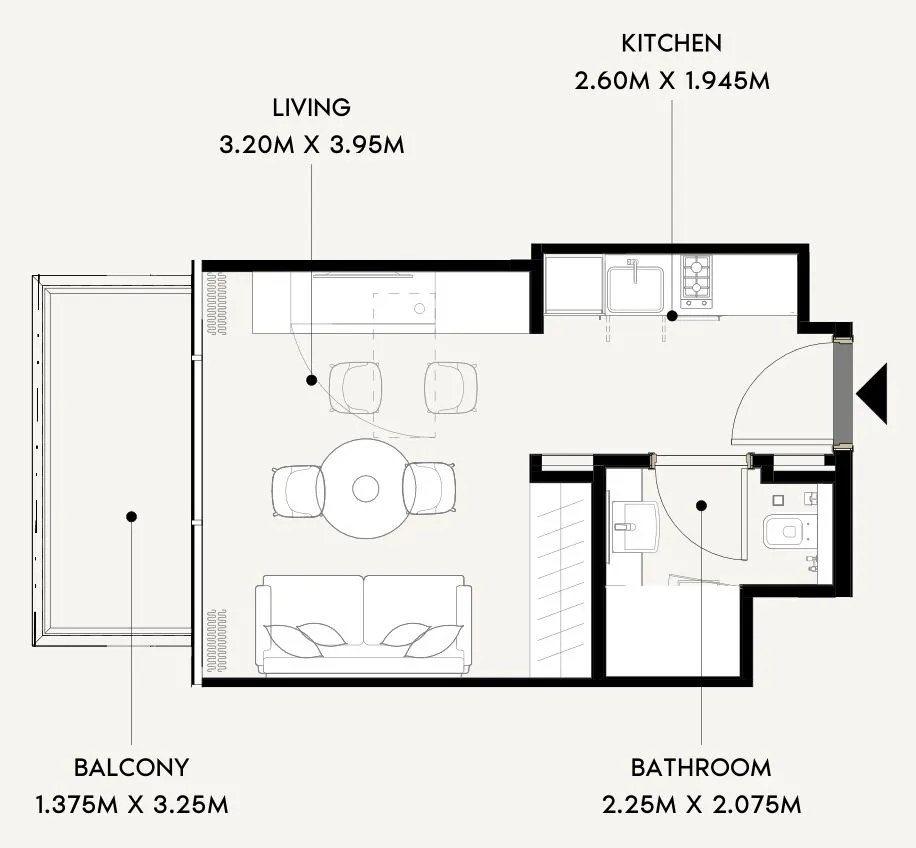 Azizi Wares Studio floor plan, 330 sqft