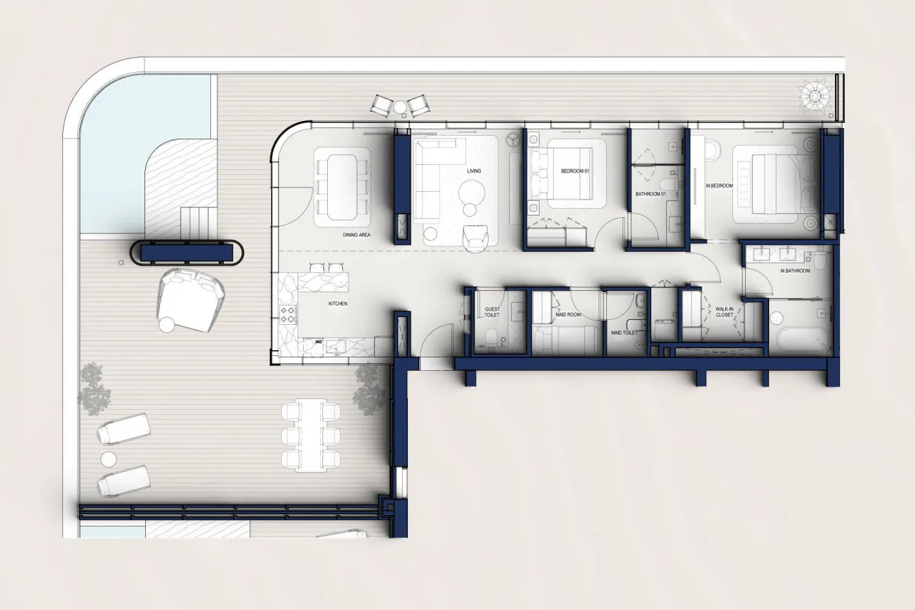 Hilton Residences 2 bed floor plan, 2,644 sqft