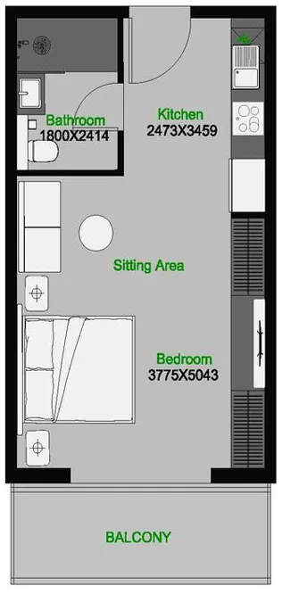 The Central Downtown Studio floor plan, 470 sqft