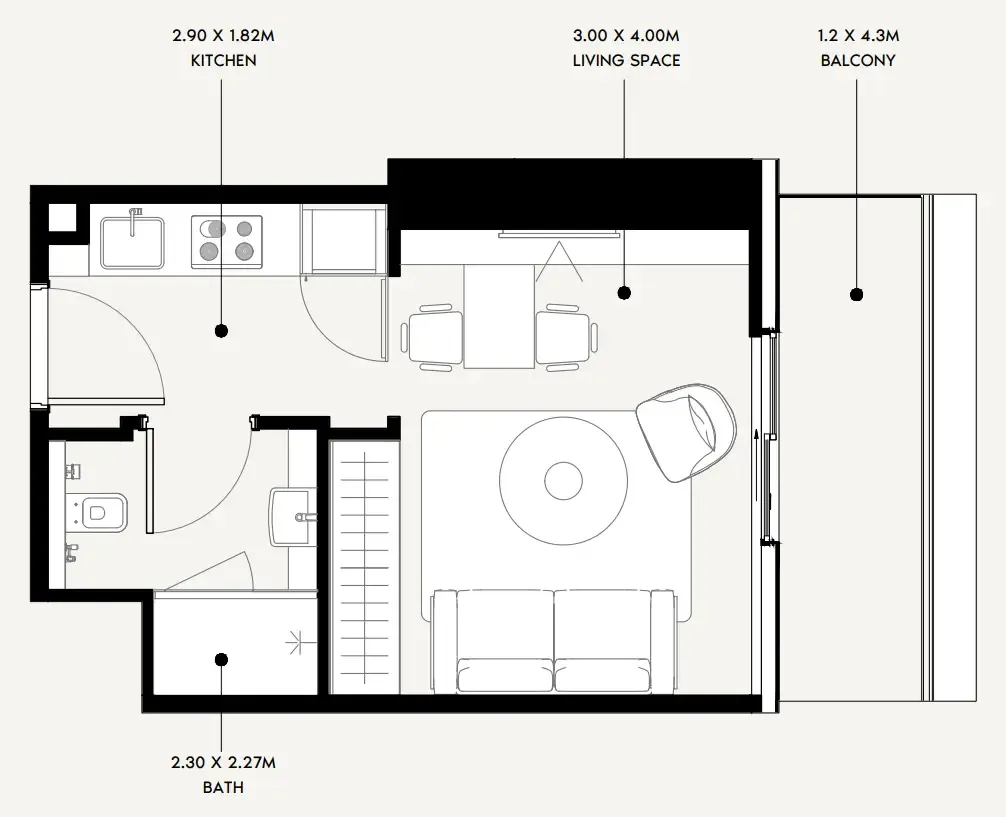 Azizi Milan Studio floor plan, 340 sqft