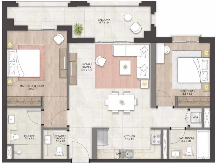 Bloom Living - Granada 2 bed floor plan, 1,144 – 1,145 sqft
