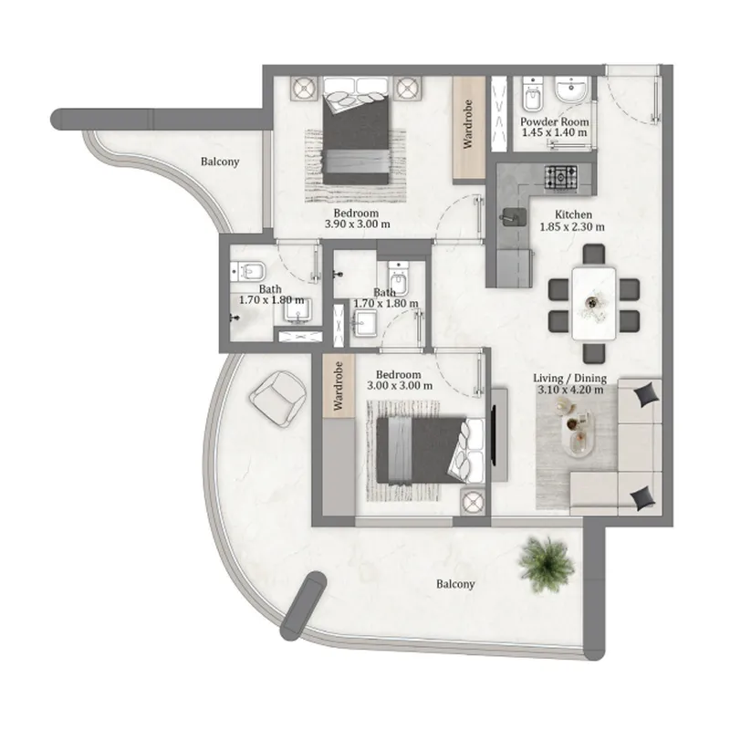 Miorah Maison by Zoya 2 bed floor plan, 833 sqft
