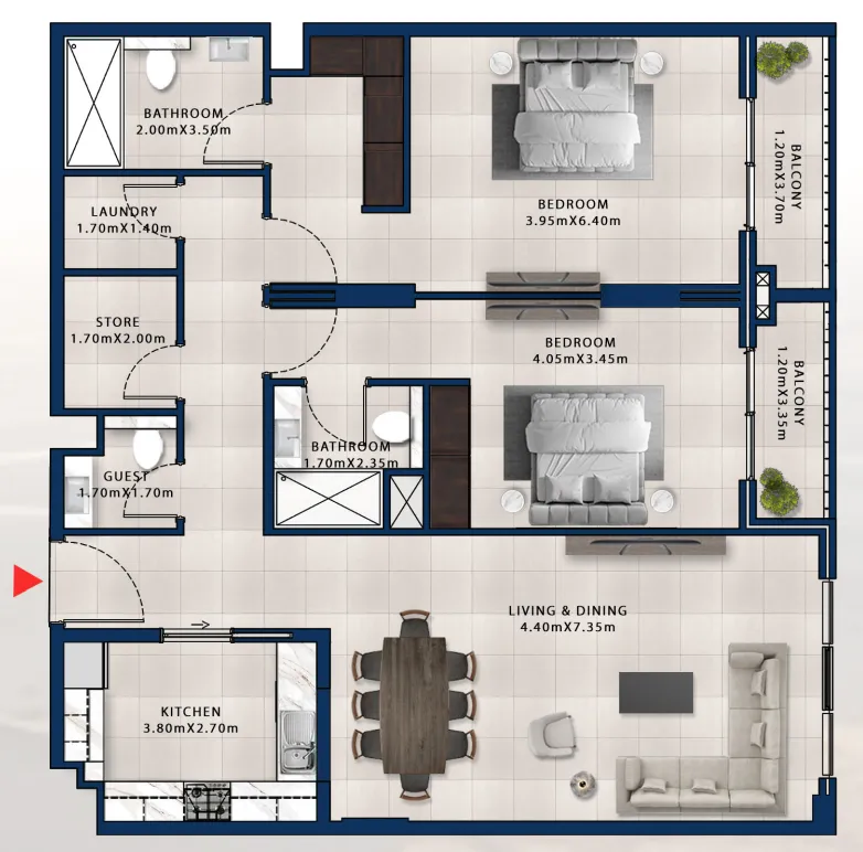 Asayel Avenue 2 bed floor plan, 1,470 sqft