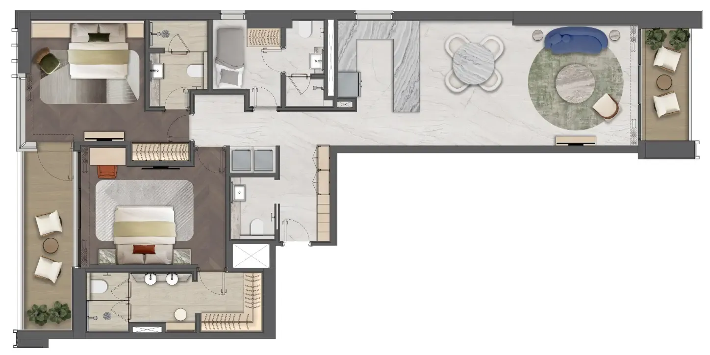 Mas Barsha Residency 2 bed floor plan, 1,590 sqft