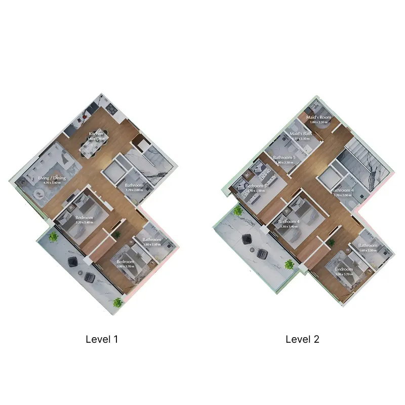 Bab Al Qasr Canal View Residence 22 5 bed floor plan, 1,840 – 1,842 sqft