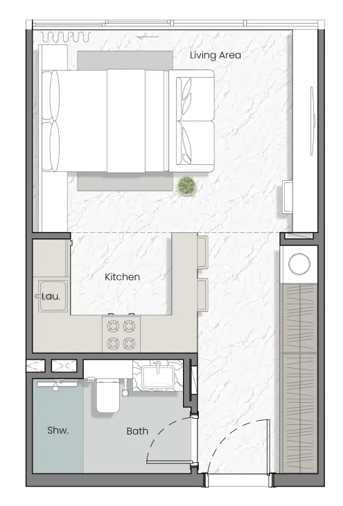 Manta Bay Studio floor plan, 392 – 524 sqft