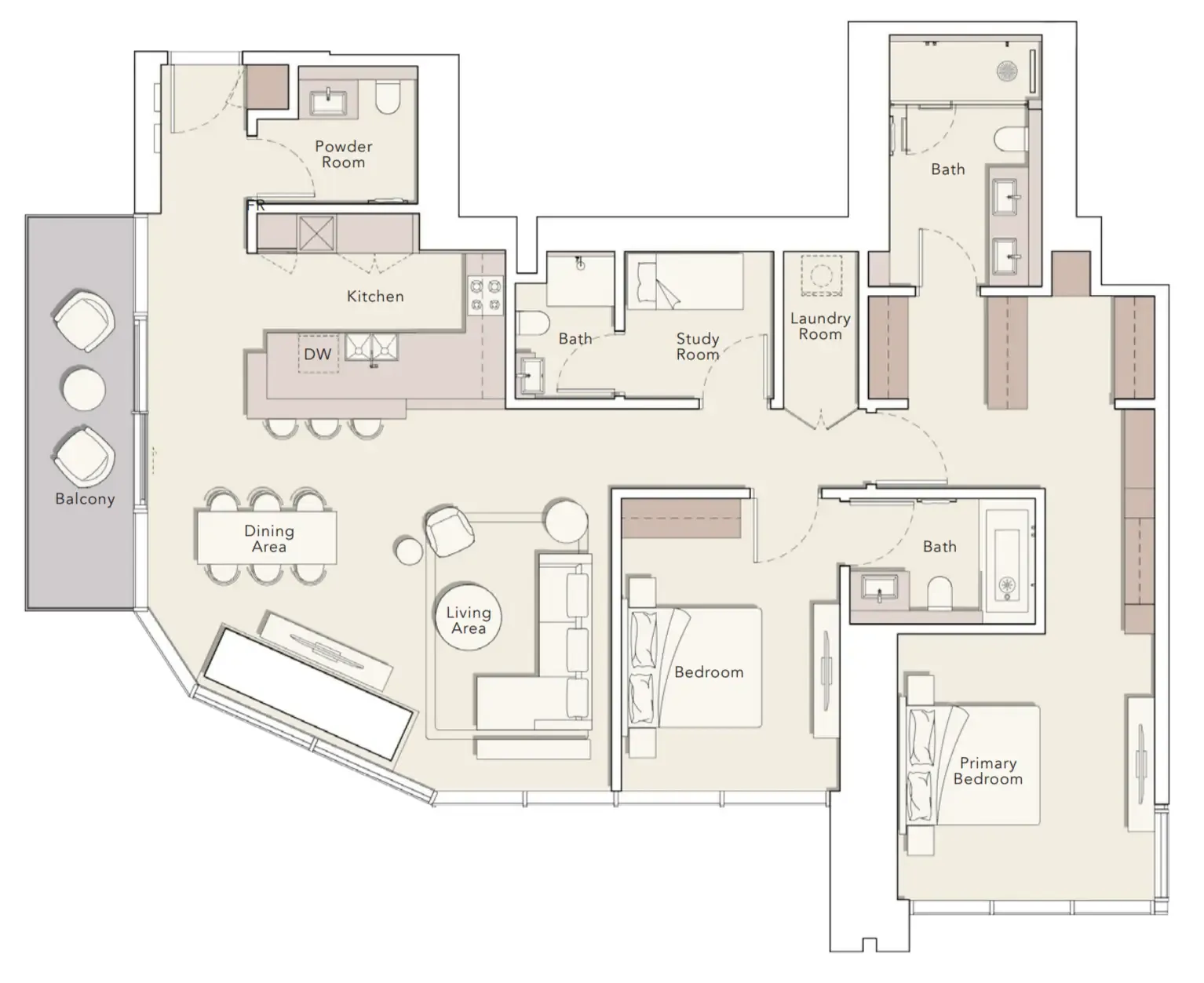 One River Point 2 bed floor plan, 1,785 sqft