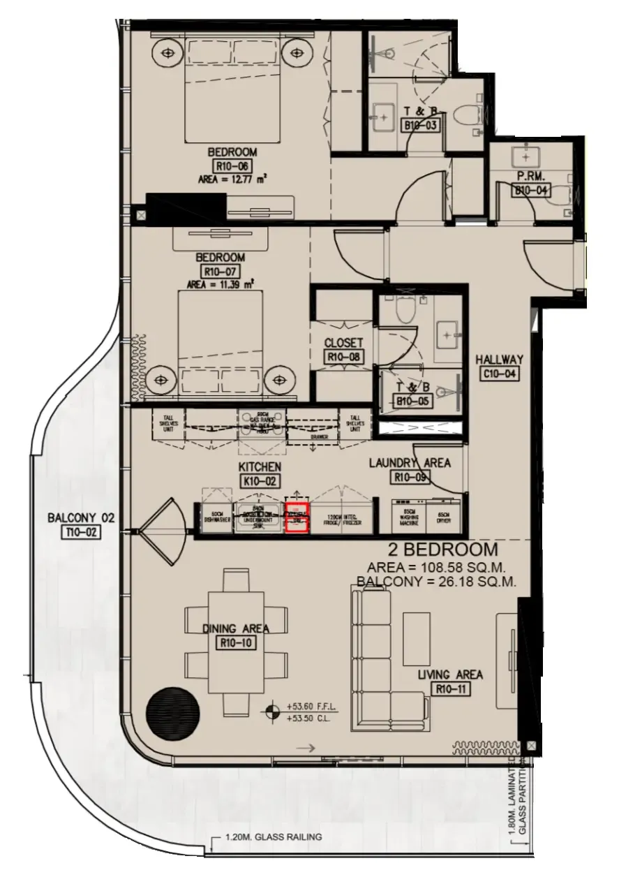 Azha Millennium Residences 2 bed floor plan, 1,451 sqft