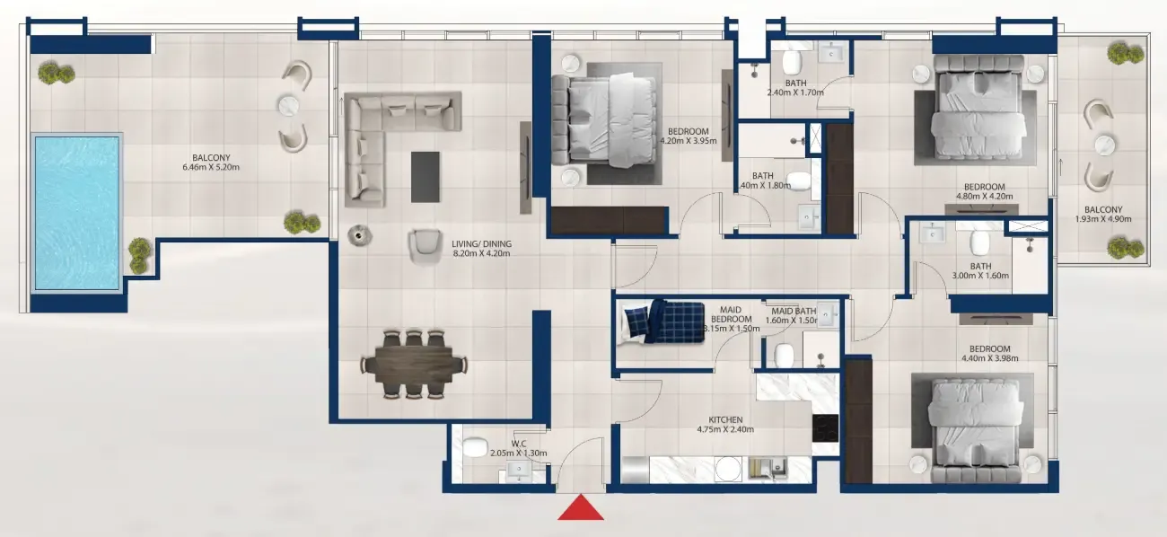 Al Vista 3 bed floor plan, 2,046 sqft