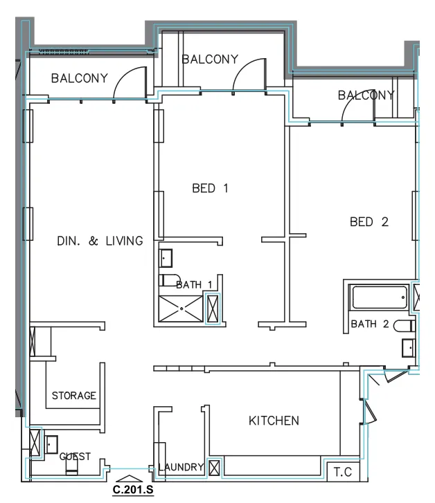 Janayen Avenue 2 bed floor plan, 1,609 sqft