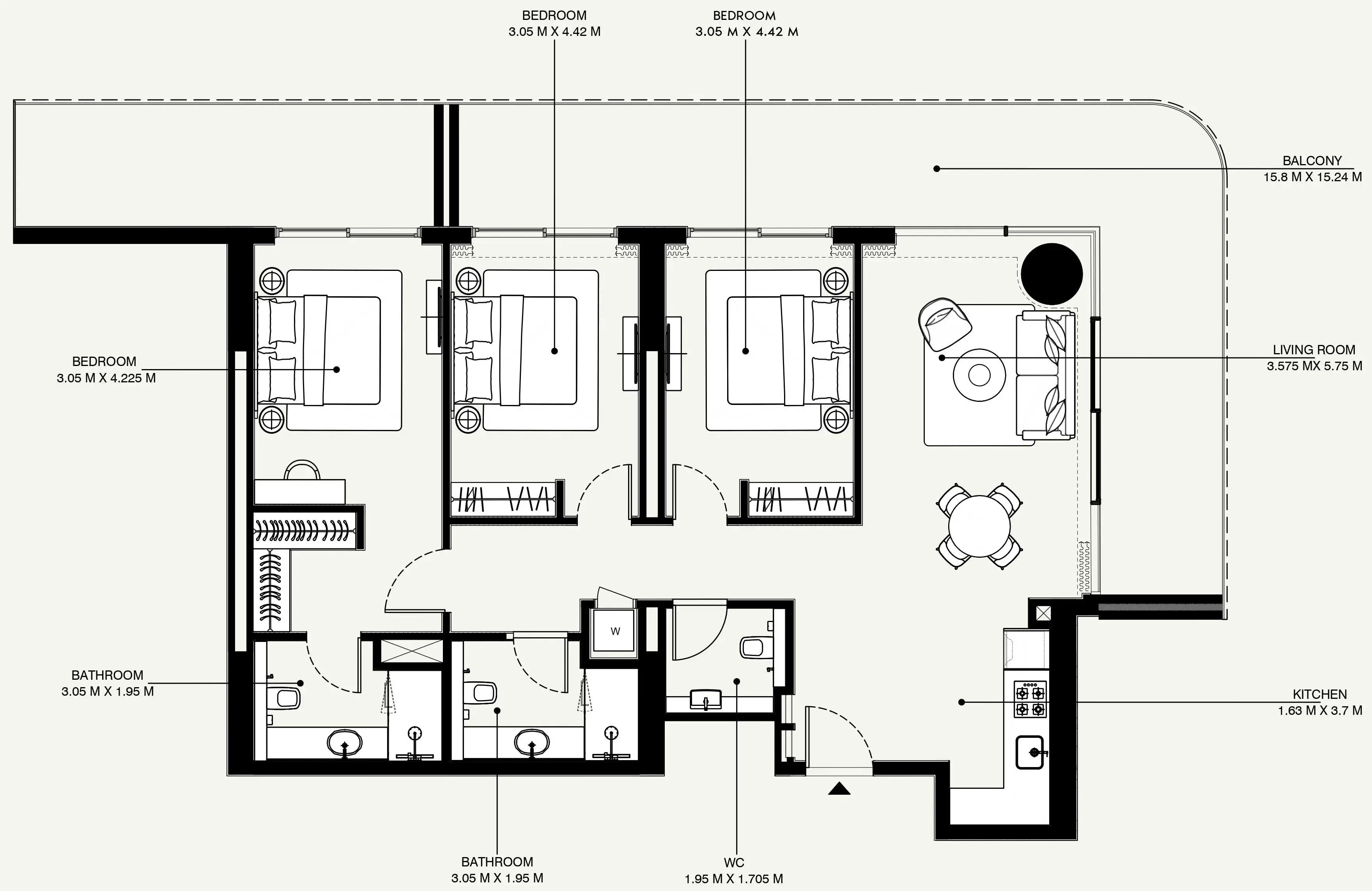 Azizi Venice 3 bed floor plan, 1,867 sqft
