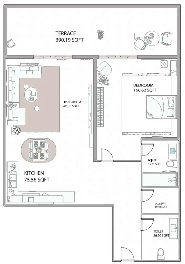 Ajman Creek Towers 1 bed floor plan, 1,271 sqft