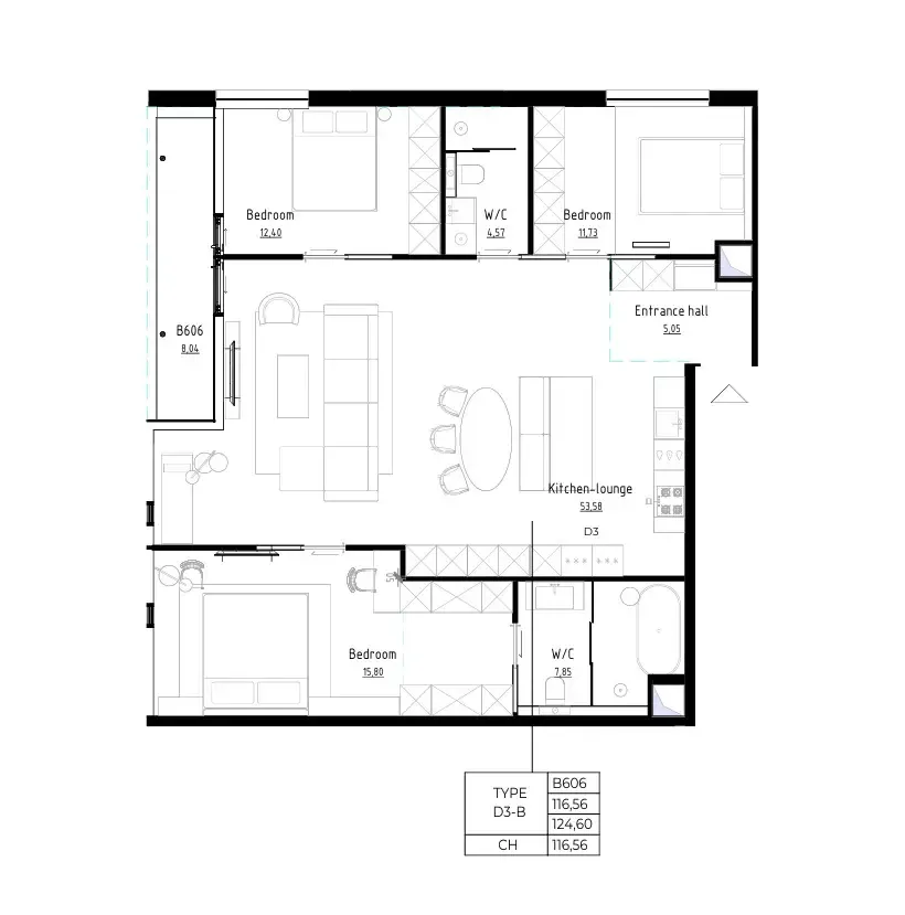 Bamboo Forest 3 bed floor plan, 1,324 – 1,345 sqft