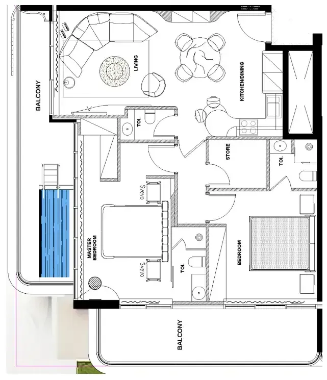 Natuzzi Harmony 2 bed floor plan, 1,253 sqft