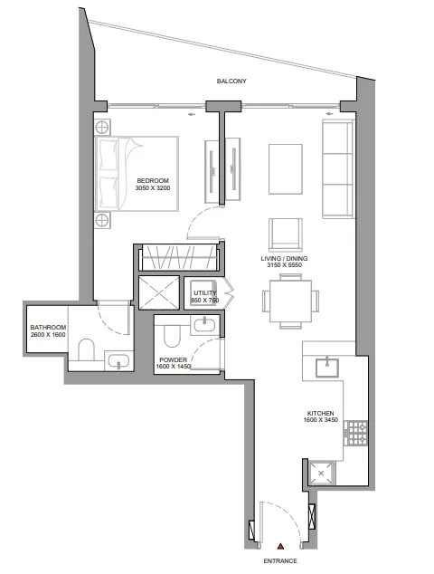 The Horizon at Sobha Central 1 bed floor plan, 744 sqft