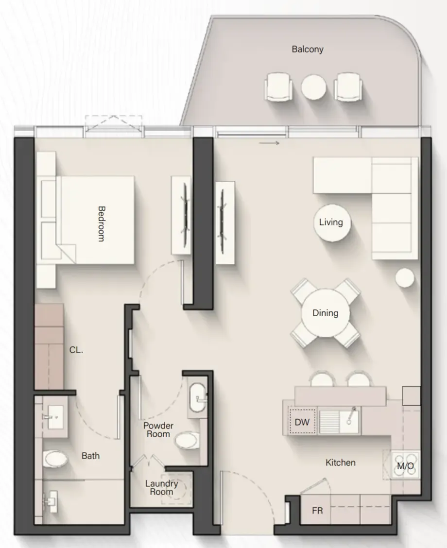 Portside Square 1 bed floor plan, 812 sqft