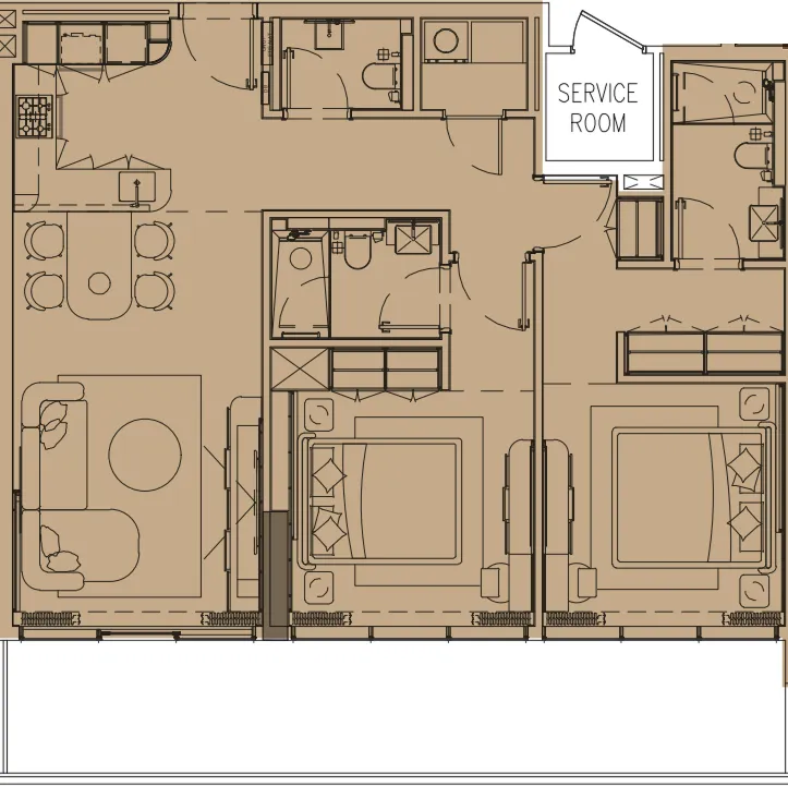Pearl House IV 2 bed floor plan, 1,205 sqft