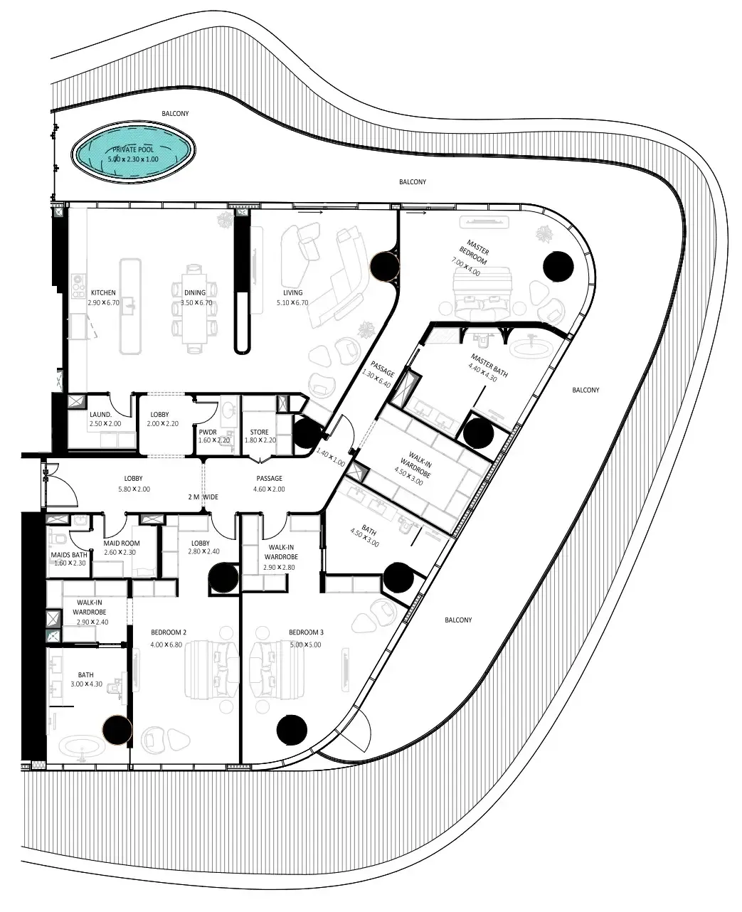 Bugatti Residences by Binghatti 3 bed floor plan, 4,948 sqft