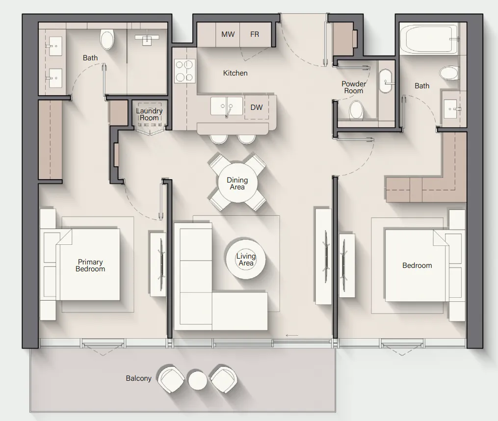 Costa Mare 2 bed floor plan, 1,096 sqft