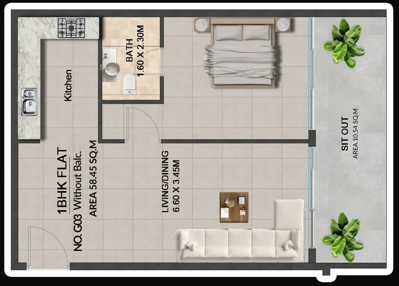 Lincoln Star Residence 4 1 bed floor plan, 775 sqft