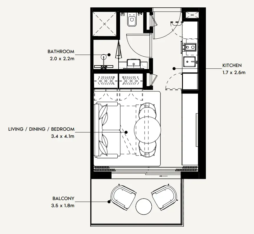Azizi Noura Studio floor plan, 339 sqft