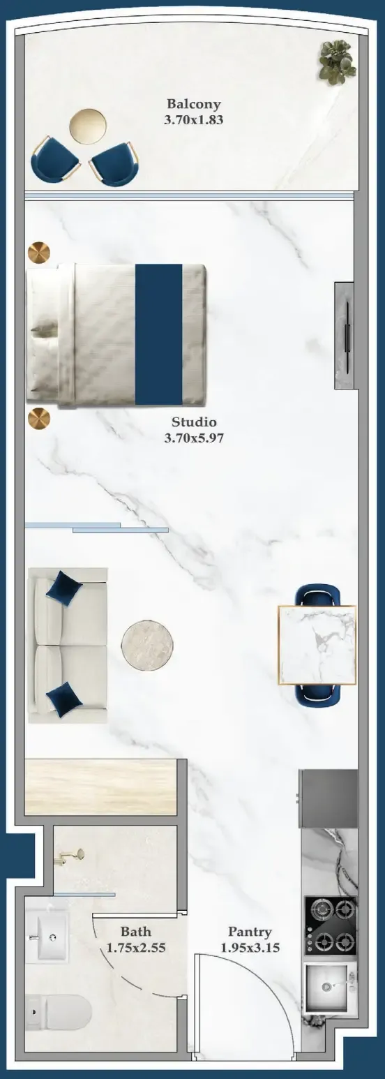Serenz Studio floor plan, 428 sqft