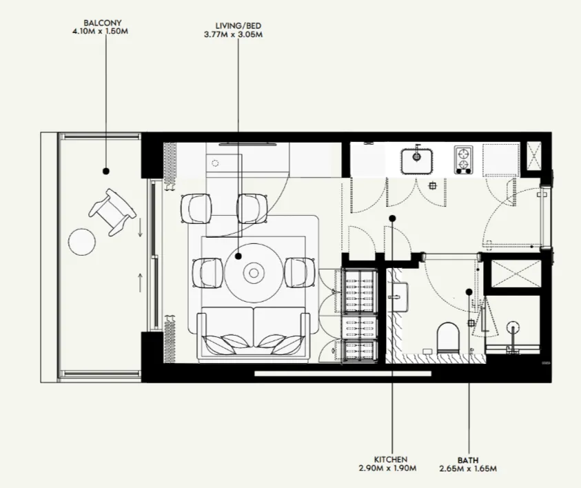 Azizi Venice Studio floor plan, 340 sqft