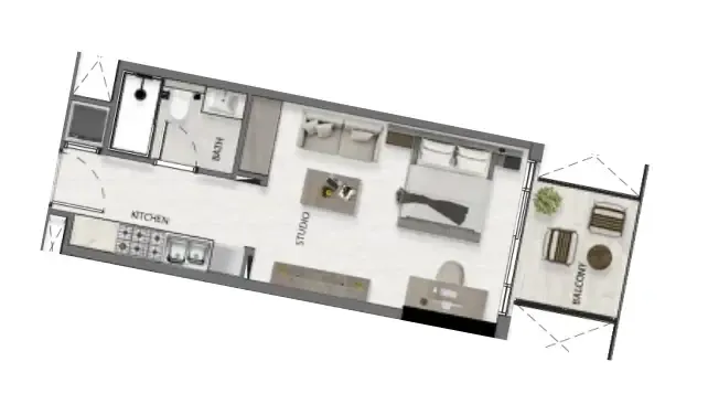 Avana Residences Studio floor plan, 394 sqft