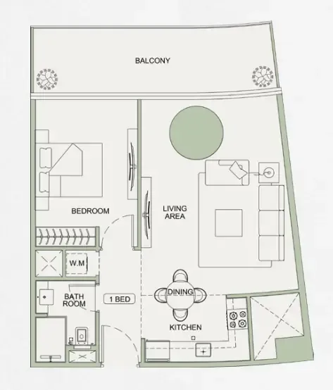 Binghatti Sky Terraces 1 bed floor plan, 742 – 786 sqft