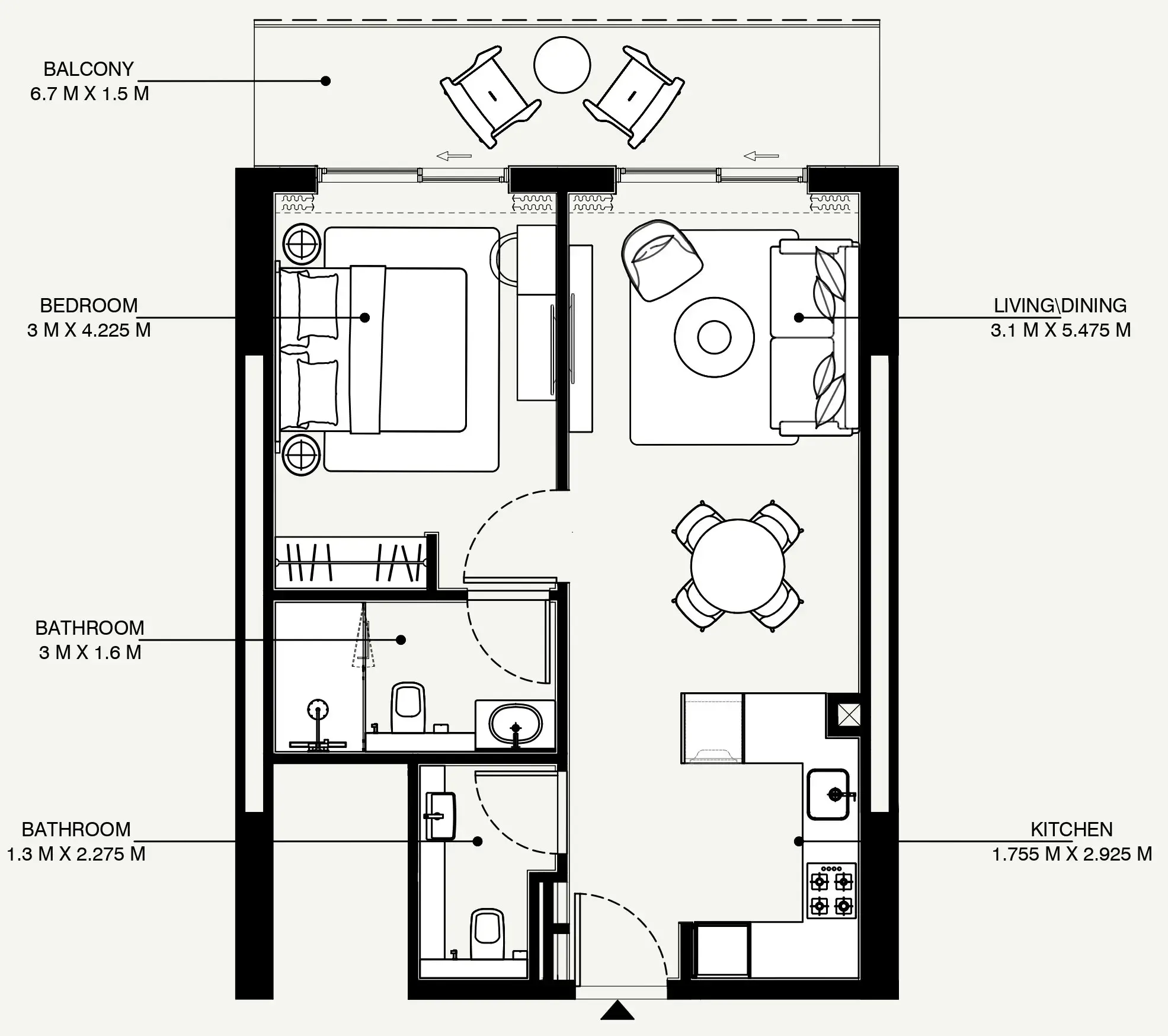 Azizi Venice 1 bed floor plan, 697 sqft