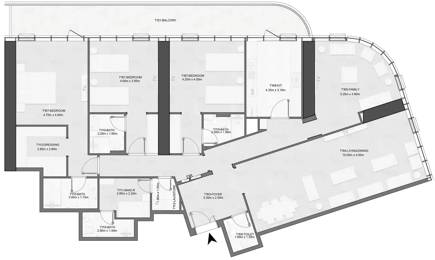 Joud Tower 3 bed floor plan, 2,789 – 2,802 sqft