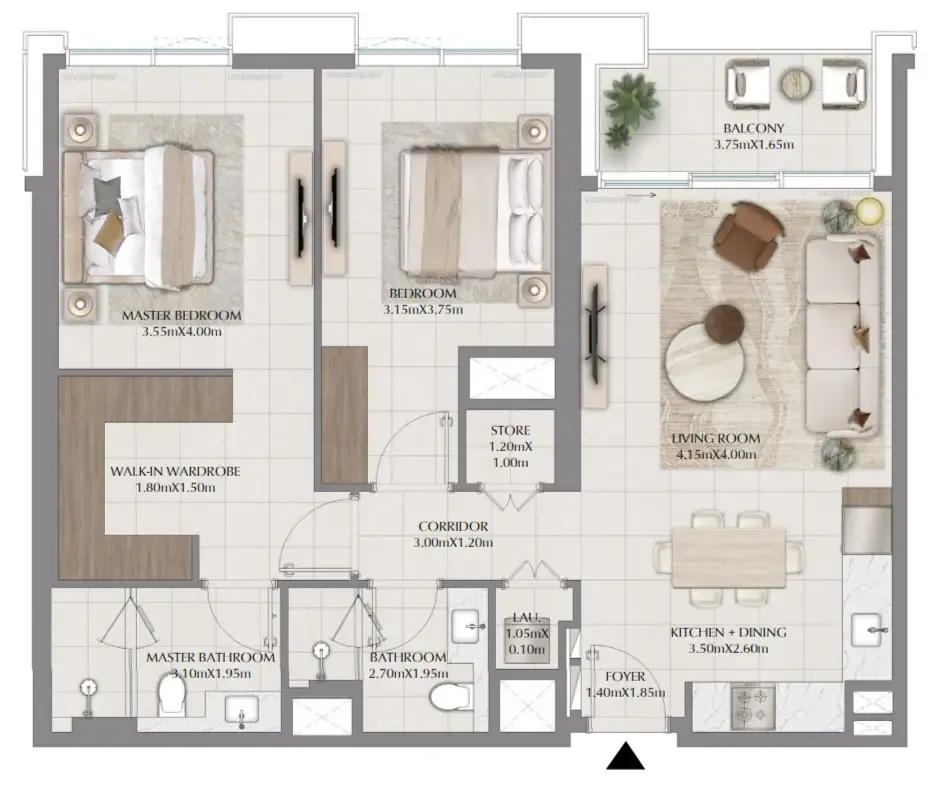 Terra Woods 2 bed floor plan, 1,112 sqft