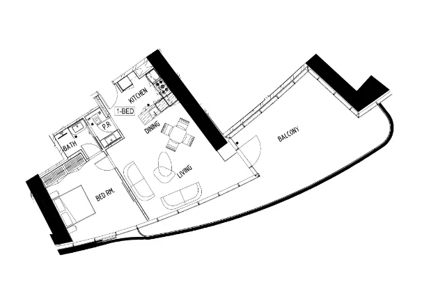 Damac Bay 1 bed floor plan, 1,255 sqft