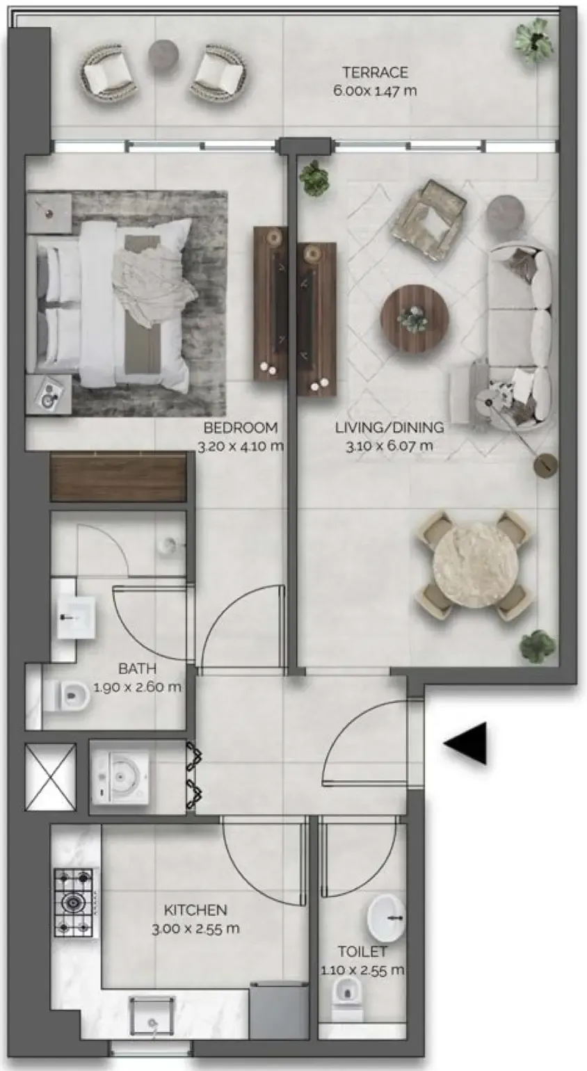 Amazonia Residence 1 bed floor plan, 752 sqft