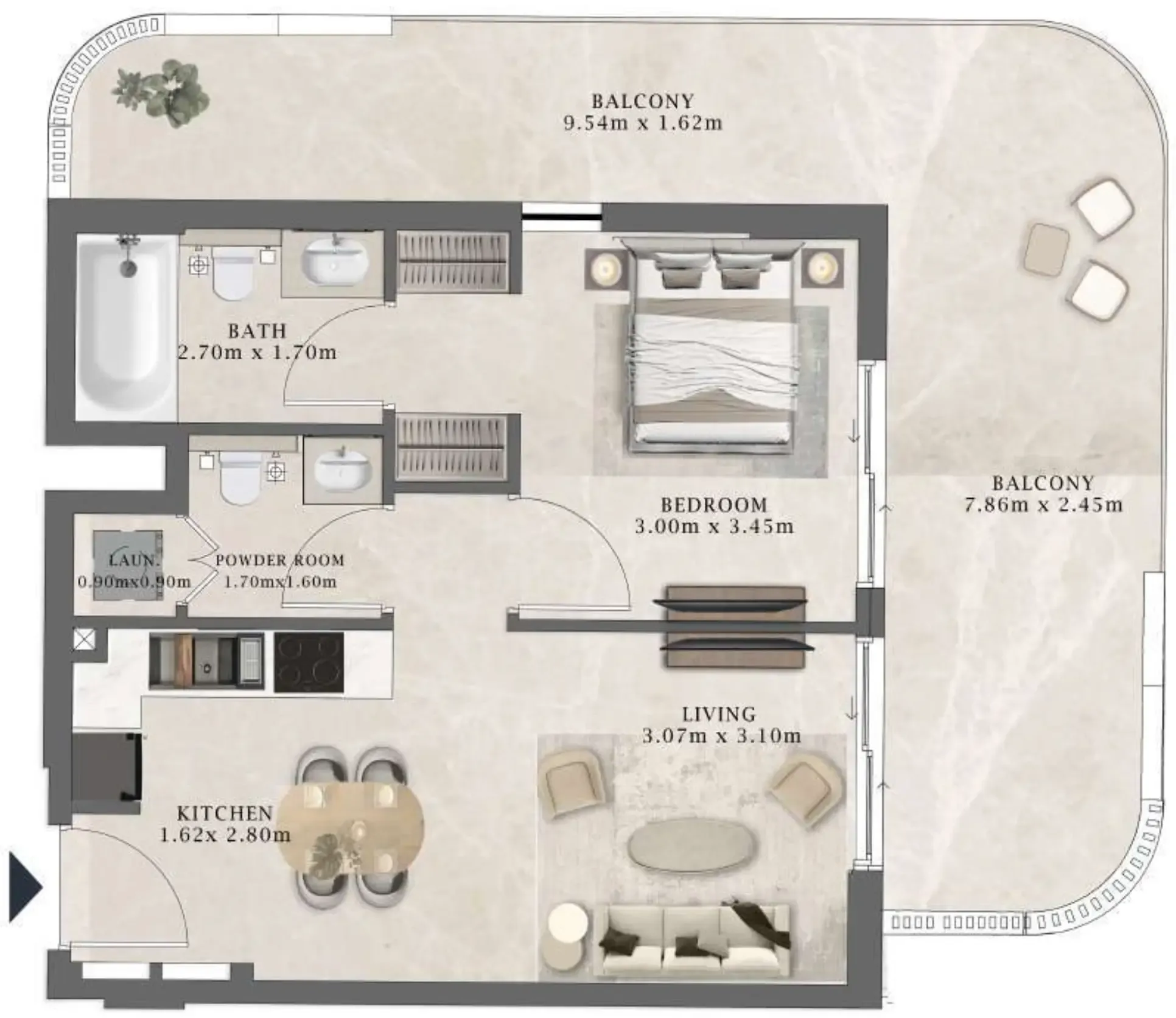 Arthouse Residences by Cledor 1 bed floor plan, 851 sqft