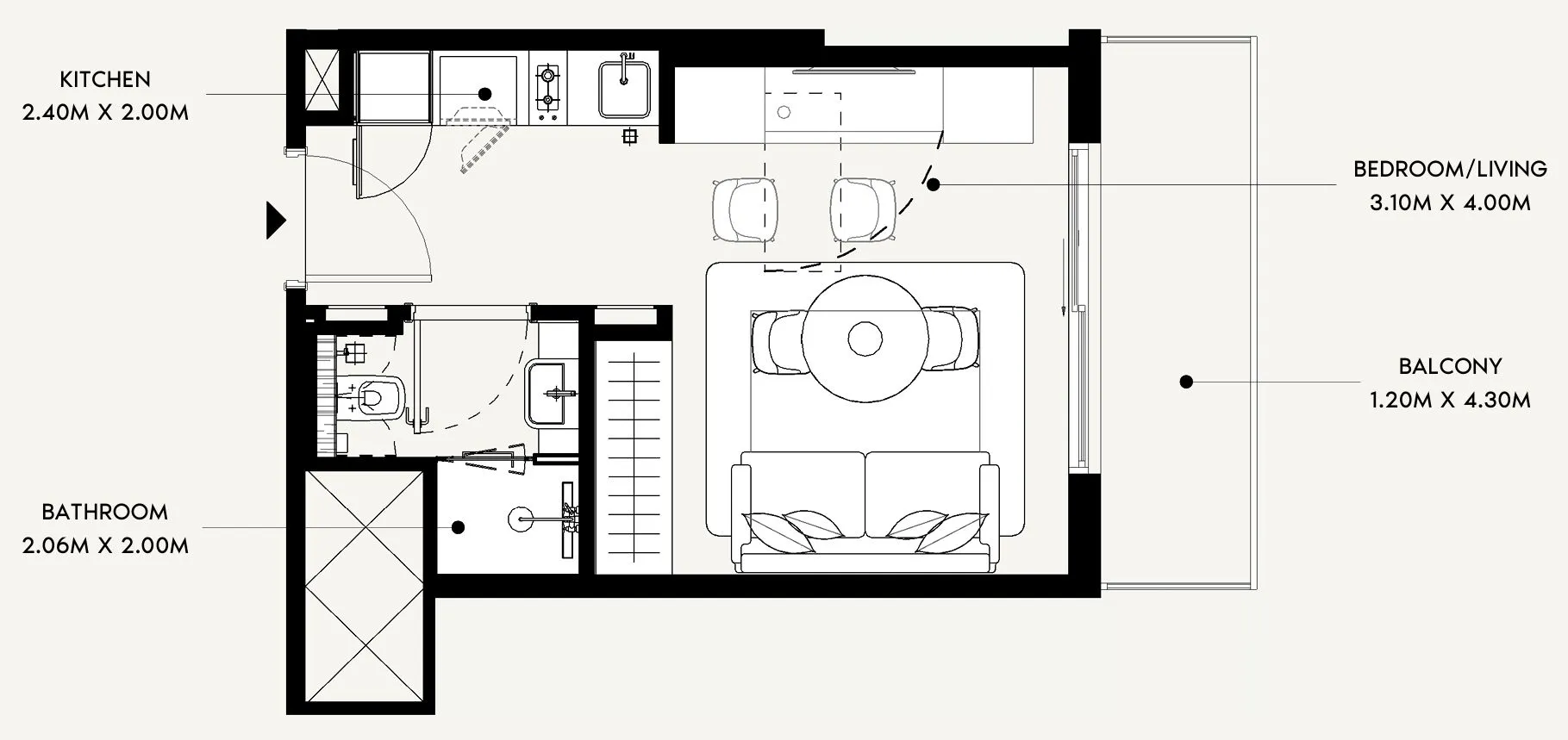 Azizi David Studio floor plan, 335 sqft