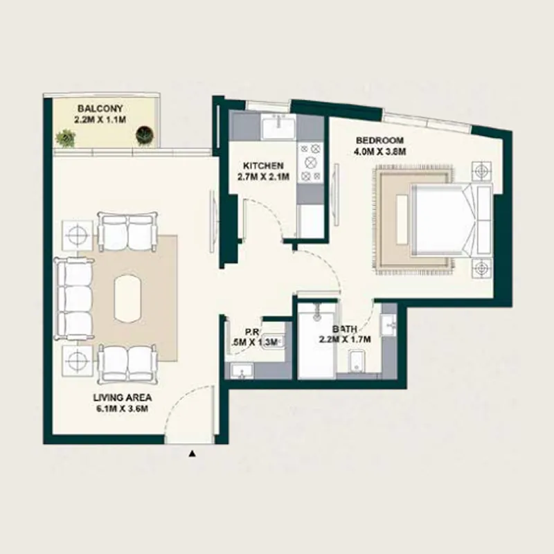Exotica by Al Marina 1 bed floor plan, 639 sqft