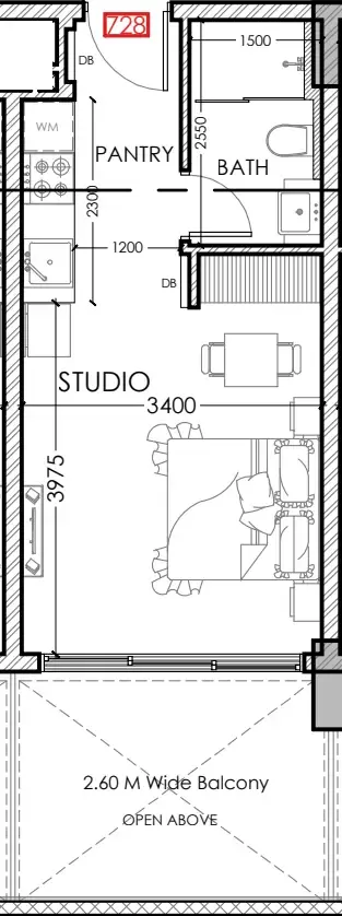 Al Haseen Residences 5 Studio floor plan, 383 sqft