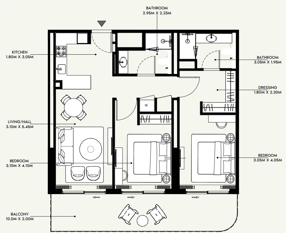 Azizi Venice 2 bed floor plan, 1,147 sqft