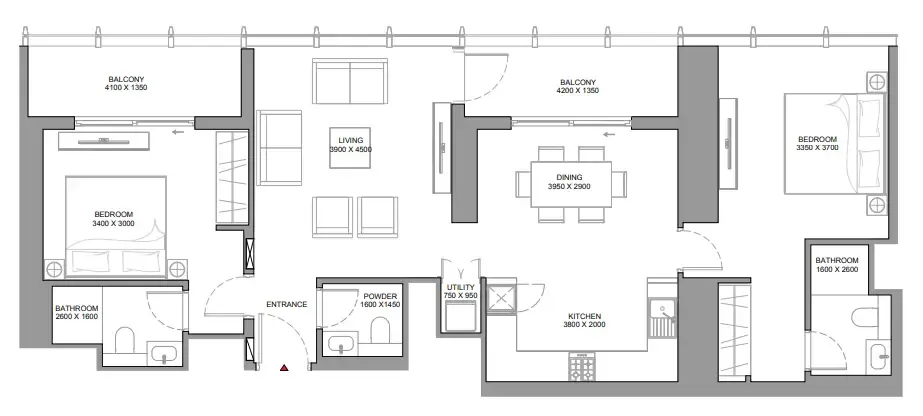 The Element at Sobha One 2 bed floor plan, 1,262 sqft
